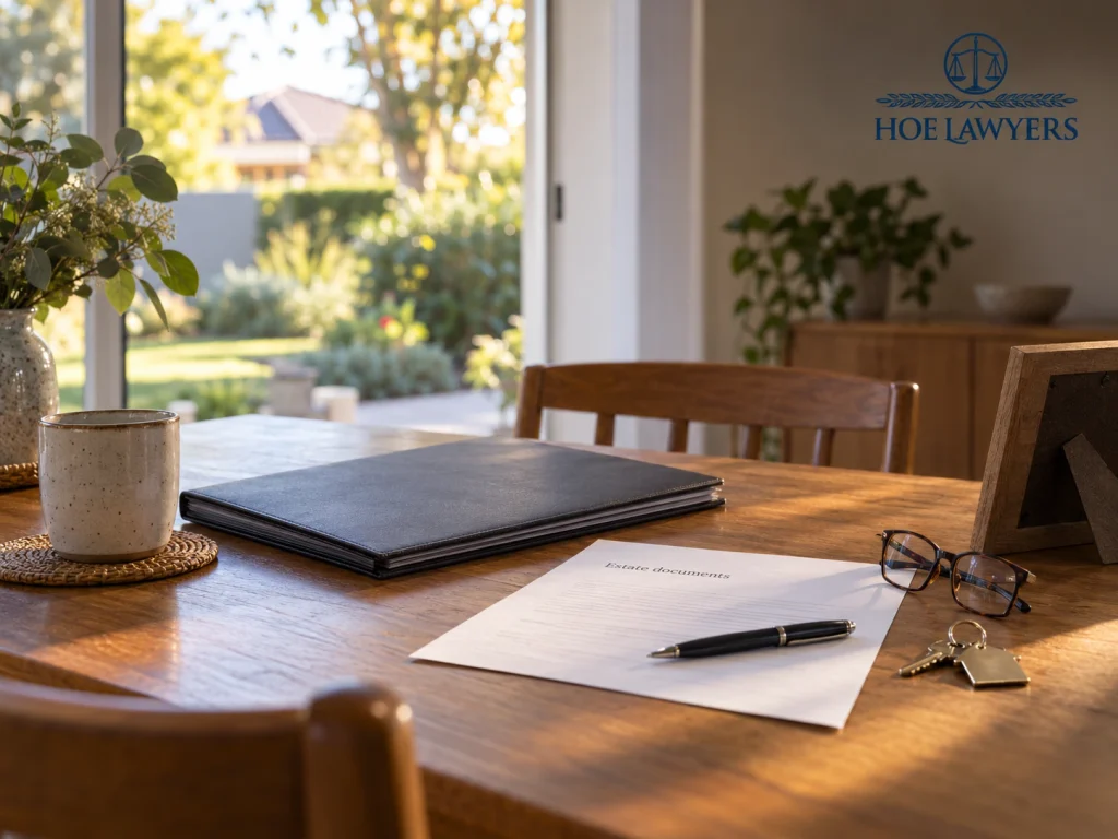 Dying Without a Will in WA Hoe Lawyers Estate documents, property keys and family photo on a Perth home table for a guide to dying without a Will in WA.