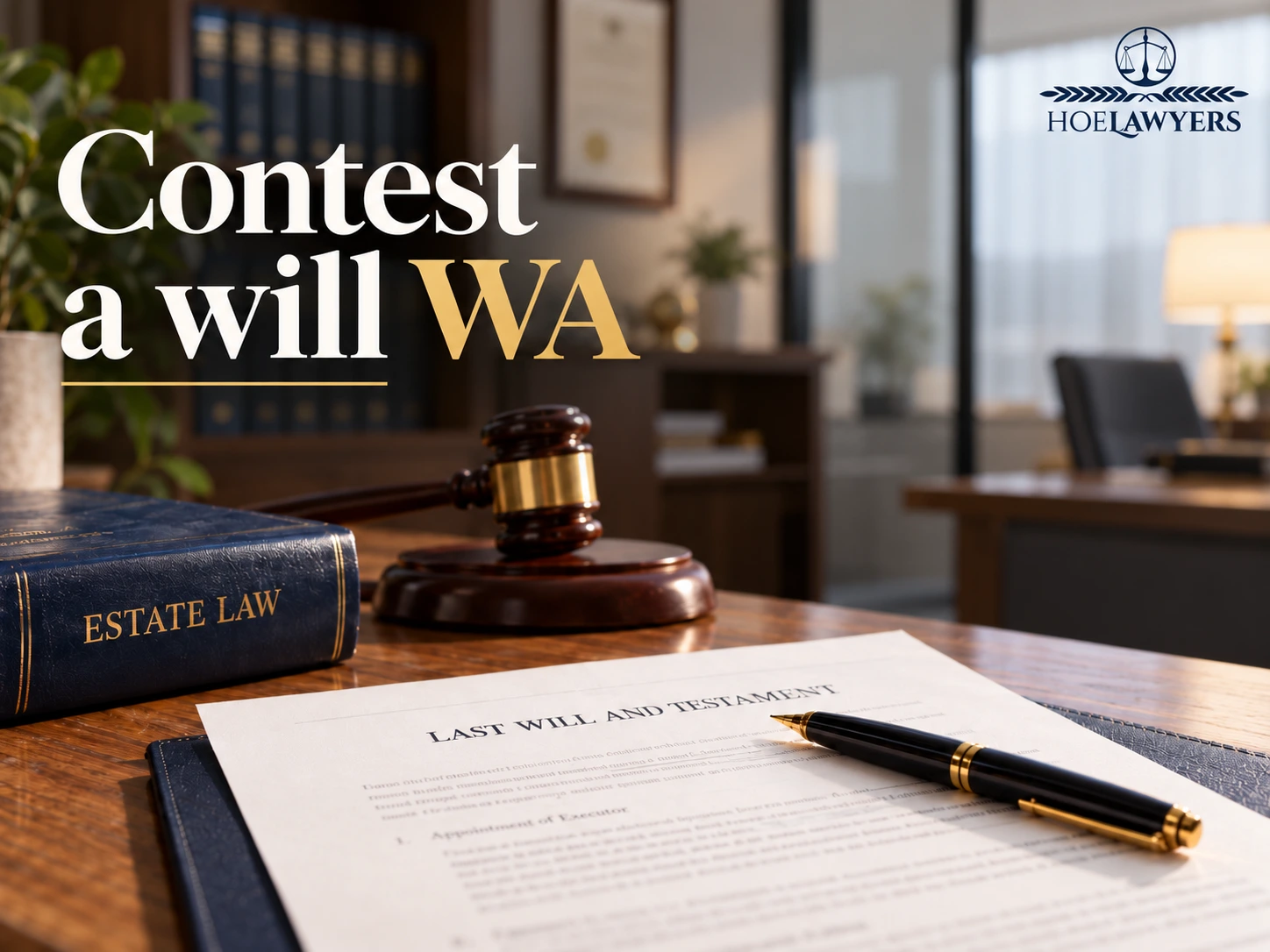 Contest a will in WA – Last will and testament documents on a lawyer's desk in a professional office.
